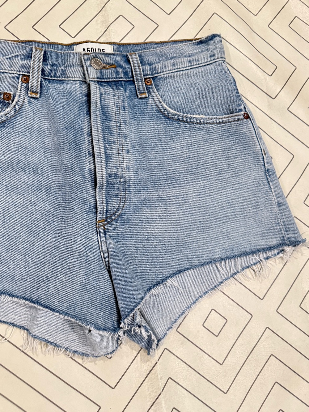 Agolde Light Wash Mila High-Rise Denim Cutoff Shorts - Picture 3 of 11
